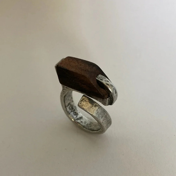 Anne Marie Chagnon Solid Pewter Ring Wood Ring - Picture 2 of 10